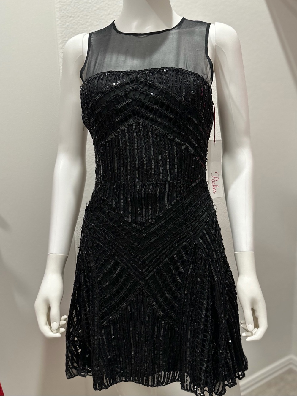 Parker Sequin Avril Dress Black Large Runs Small